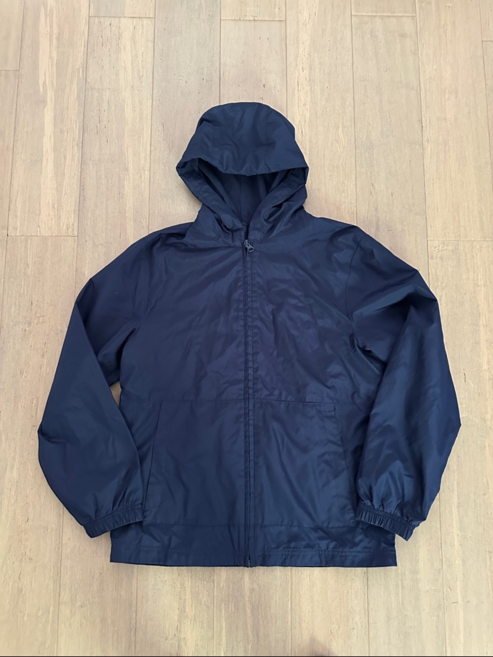 Cat & Jack Navy Kids Relaxed Fit Hooded Rain Jacket Front Pockets. L 12-14